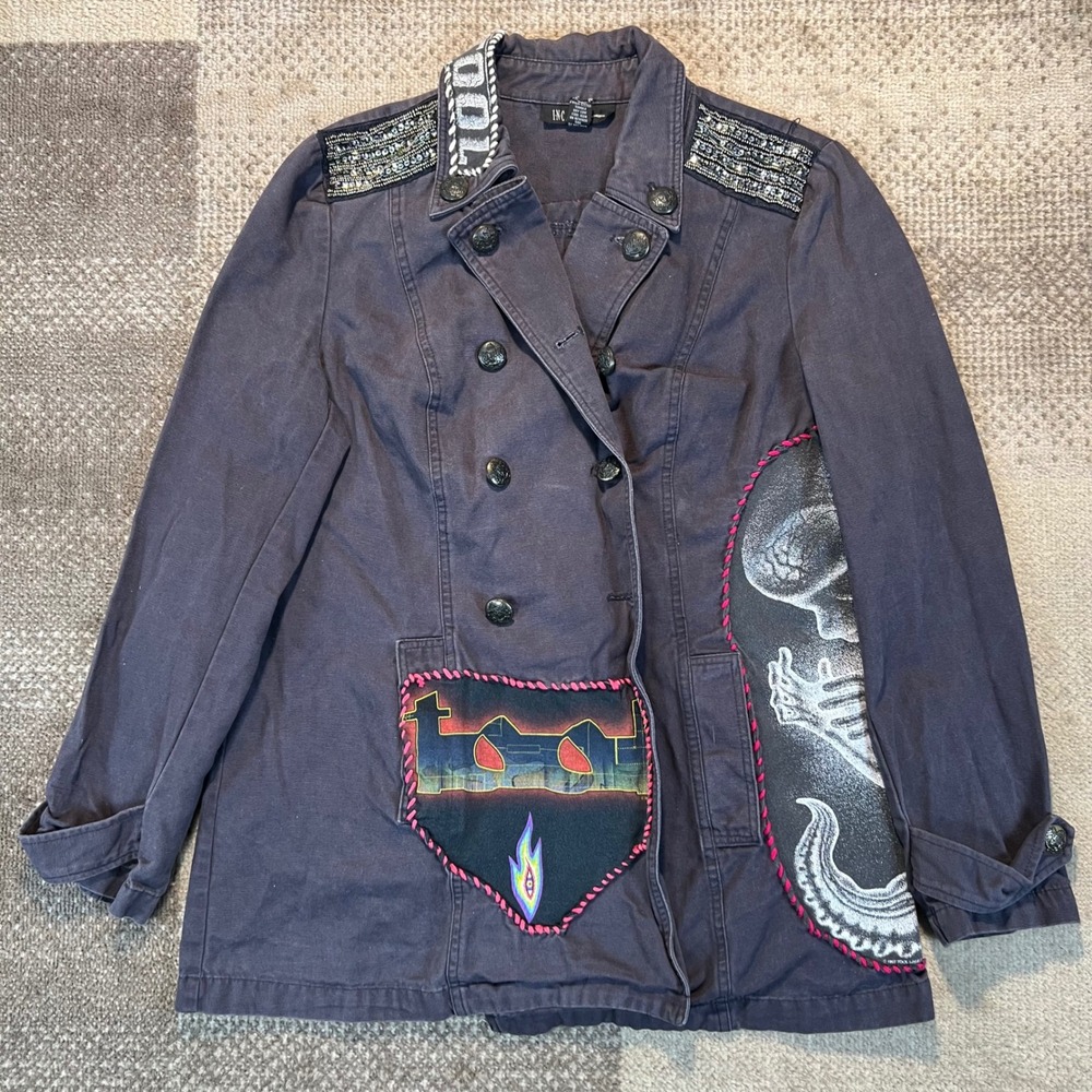 INC International Concepts Tool Band Custom Jacket Women L Black Upcycled 2002